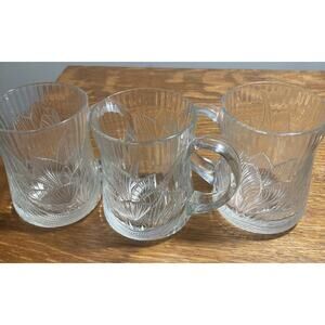 ARCOROC Canterbury Crocus Clear Glass Mugs Coffee Cup Tea Tulip Lotus Lily VTG